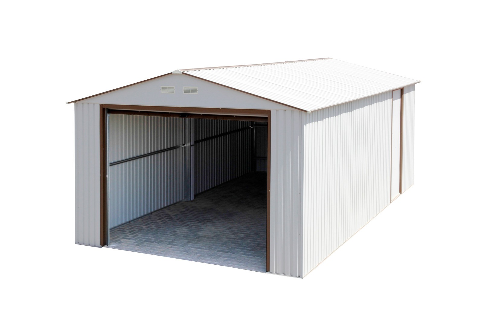 Duramax 55131 Metal Garage – 12' x 26' Metal Storage Shed – Off White with Brown Trim