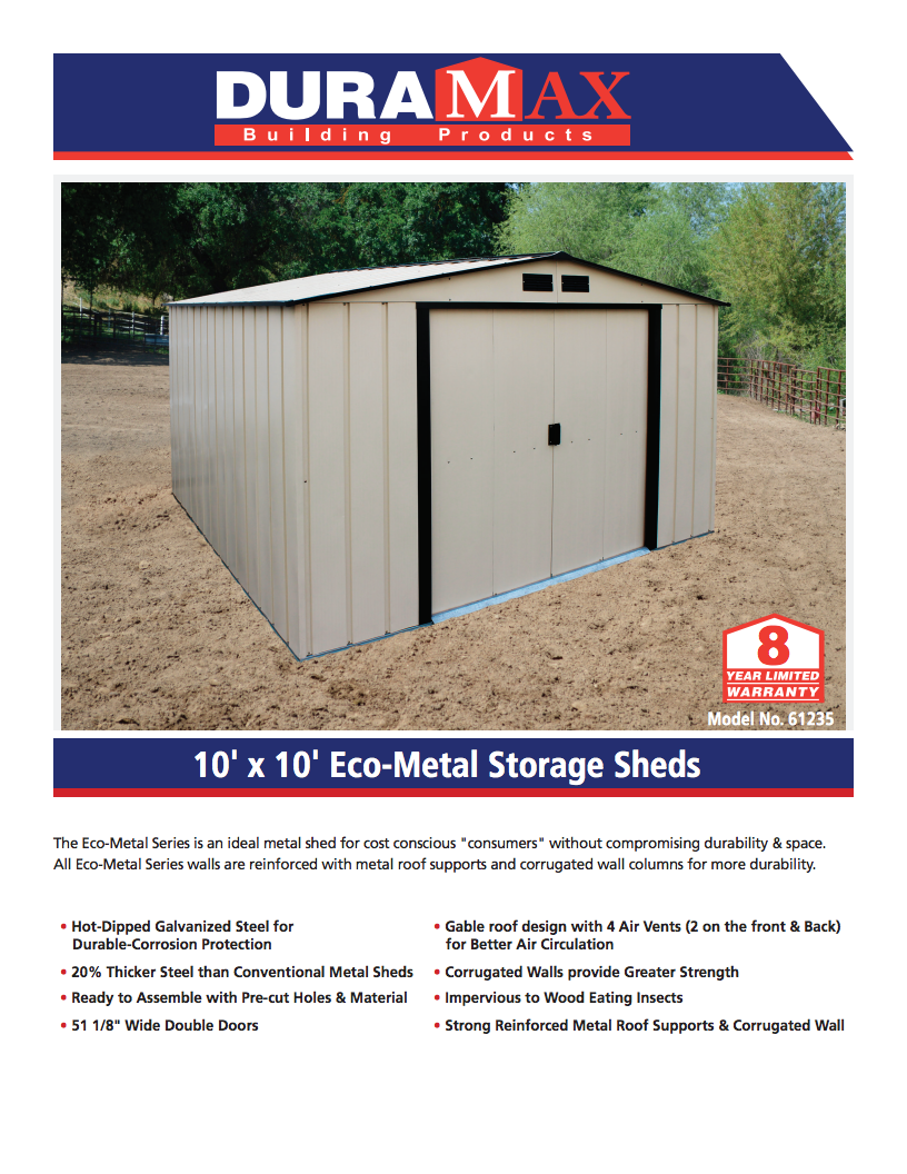 Duramax 61235 10x10 Eco Shed Epic Sheds